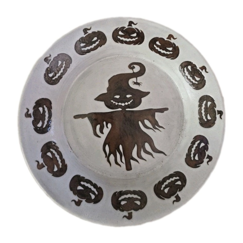 Terracotta‎ Halloween Ceramic Plate  Jack O Lantern Studio Pottery Whimsigoth